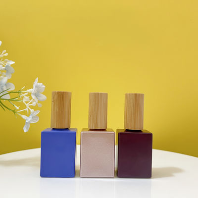 Colorful Oem Nail Glass Bottle Square Round Oval Shape 10ml 12ml 15ml With Bamboo Cap