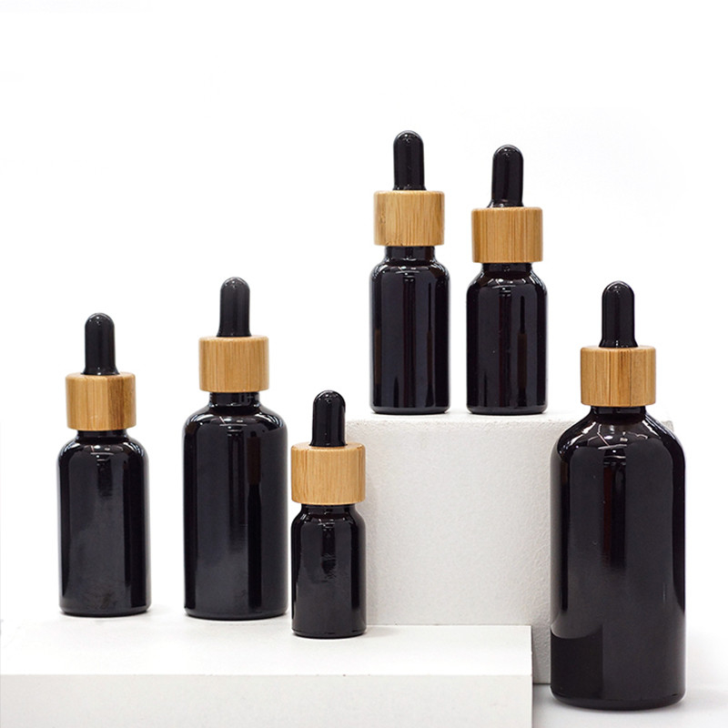 UV Resistant Matte Black Dropper Bottles Bamboo Dropper Bottle With Pipette